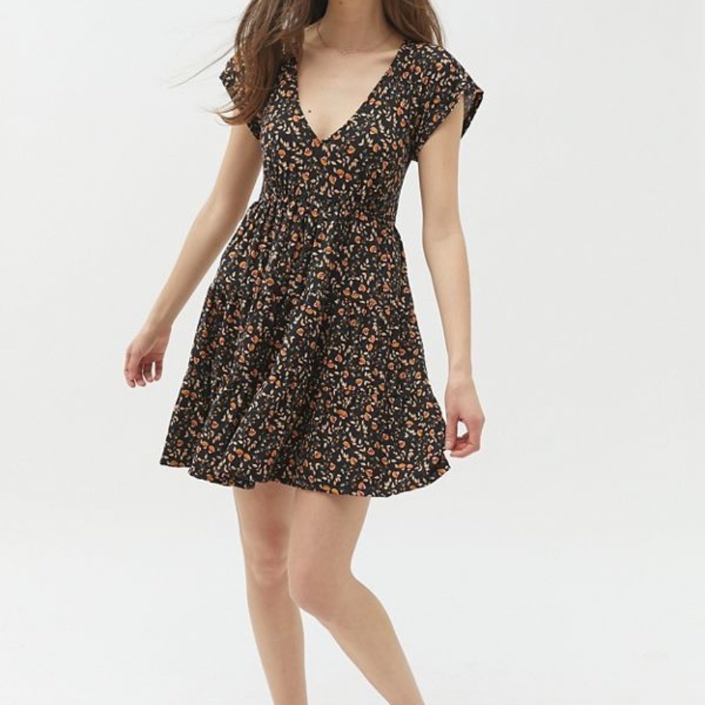 Urban Outfitters Brown and Black Mini Sundress V-Neck